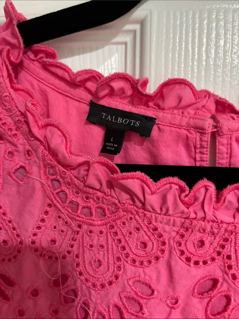 Summer Close Out:
Talbots Hot Pink Eyelet Lace Trim Blouse - Picture 2 of 3